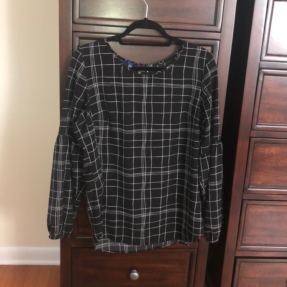 Black windowpane top with bell sleeves